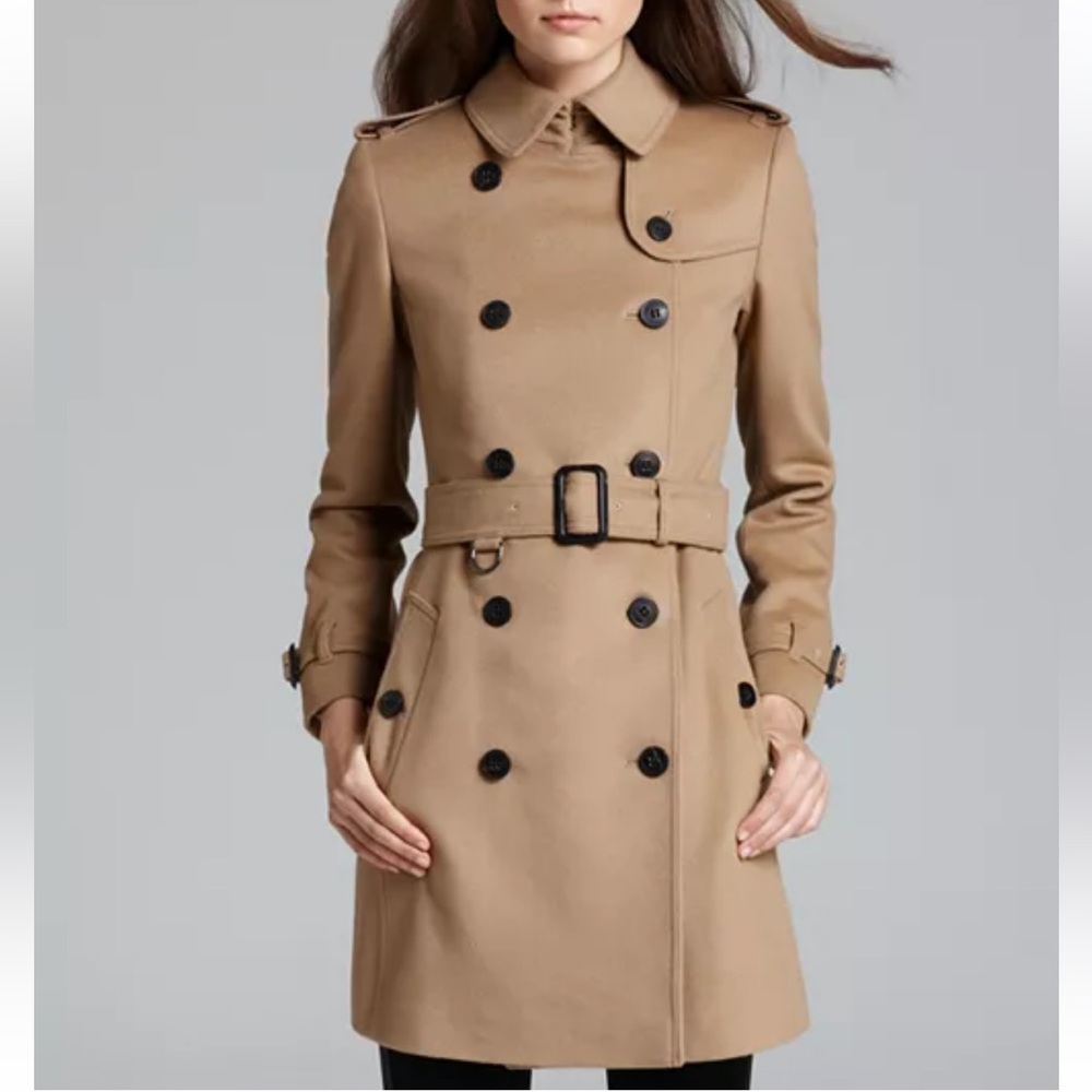 Burberry double breasted cashmere wool short trench coat 2